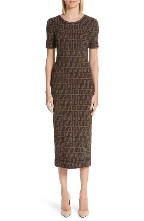 fendi dress logo brown|fendi logo midi dress.